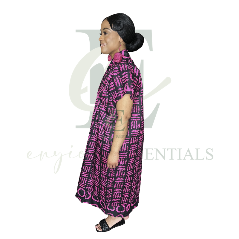 Pink & Black African Print Boubou Dress