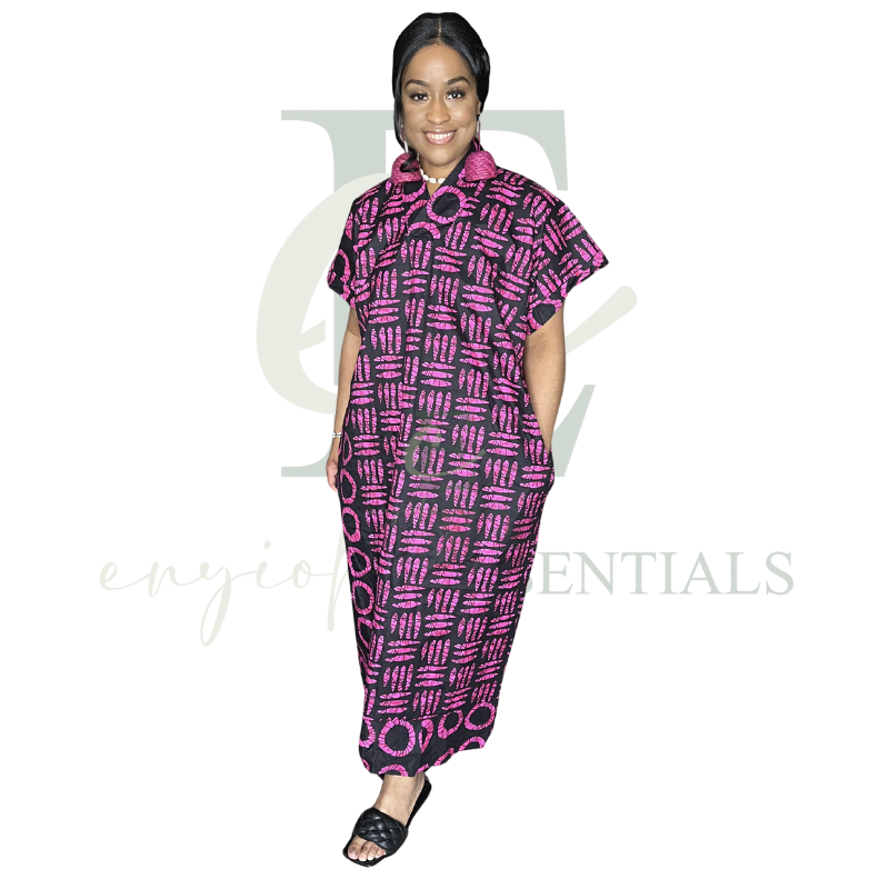 Pink & Black African Print Boubou Dress