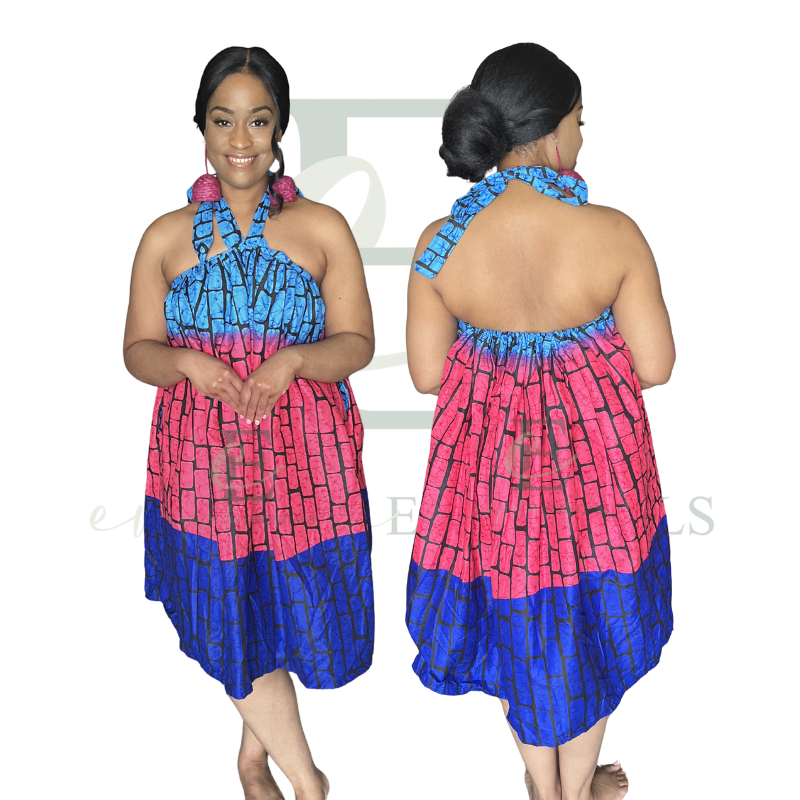 Pink & Blue Halter Swing Dress