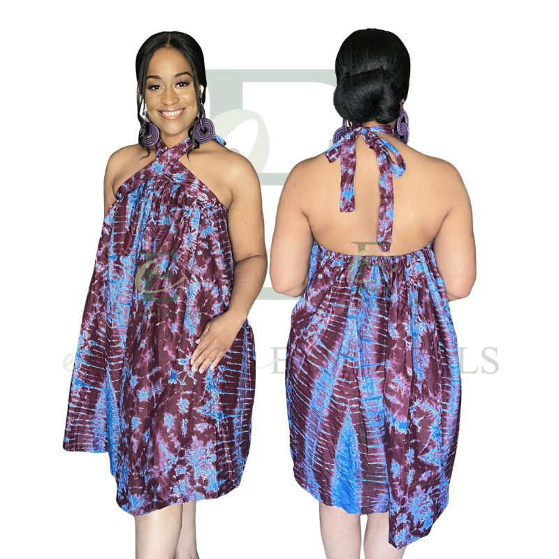 Plum & Turquoise Tie-Dye Halter Swing Dress