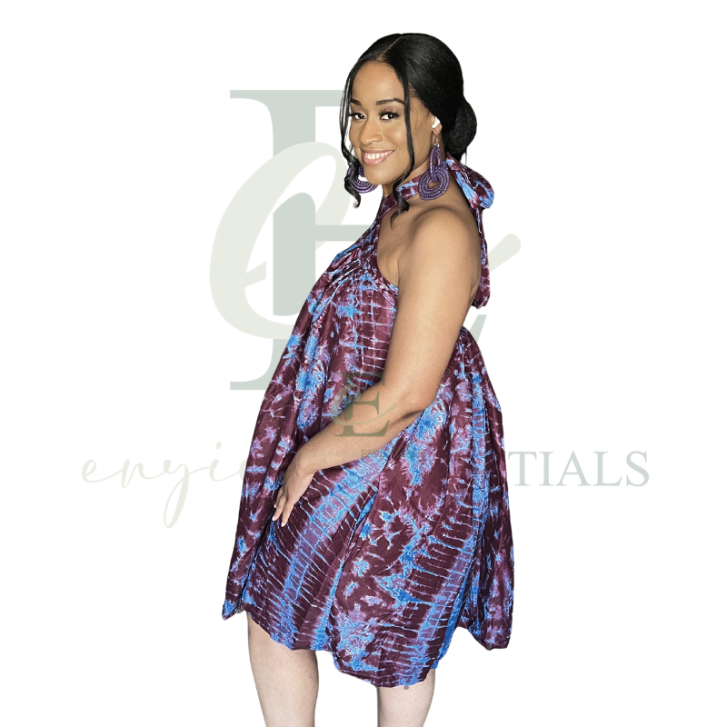 Plum & Turquoise Tie-Dye Halter Swing Dress