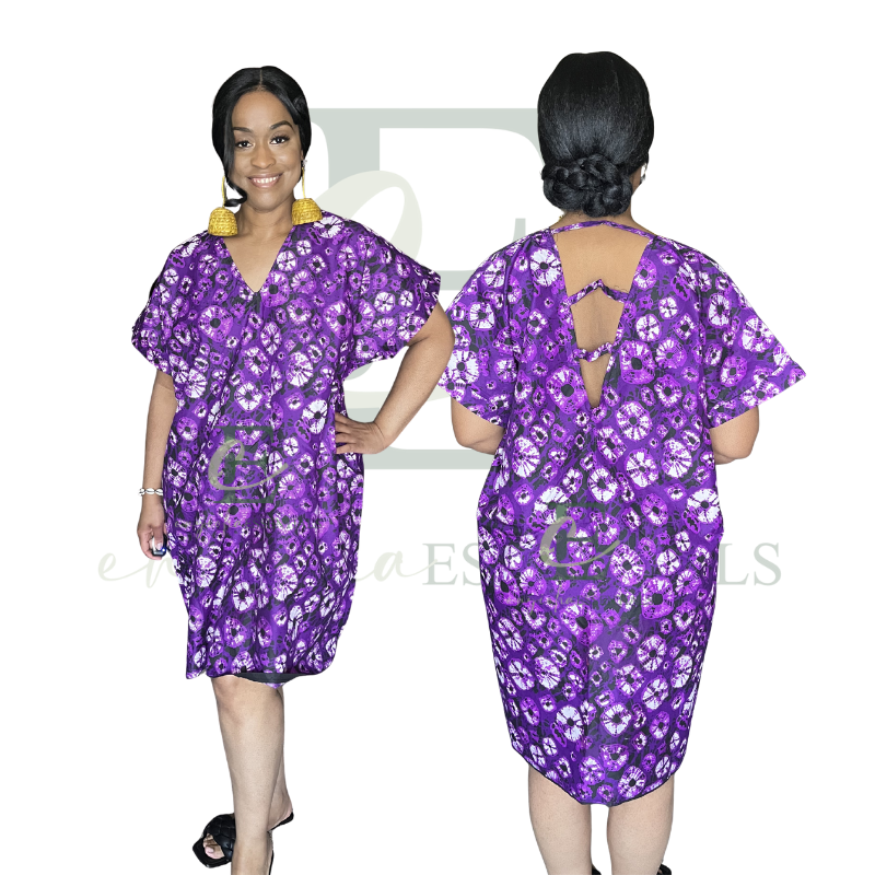 Purple African Print Open Back Short Boubou