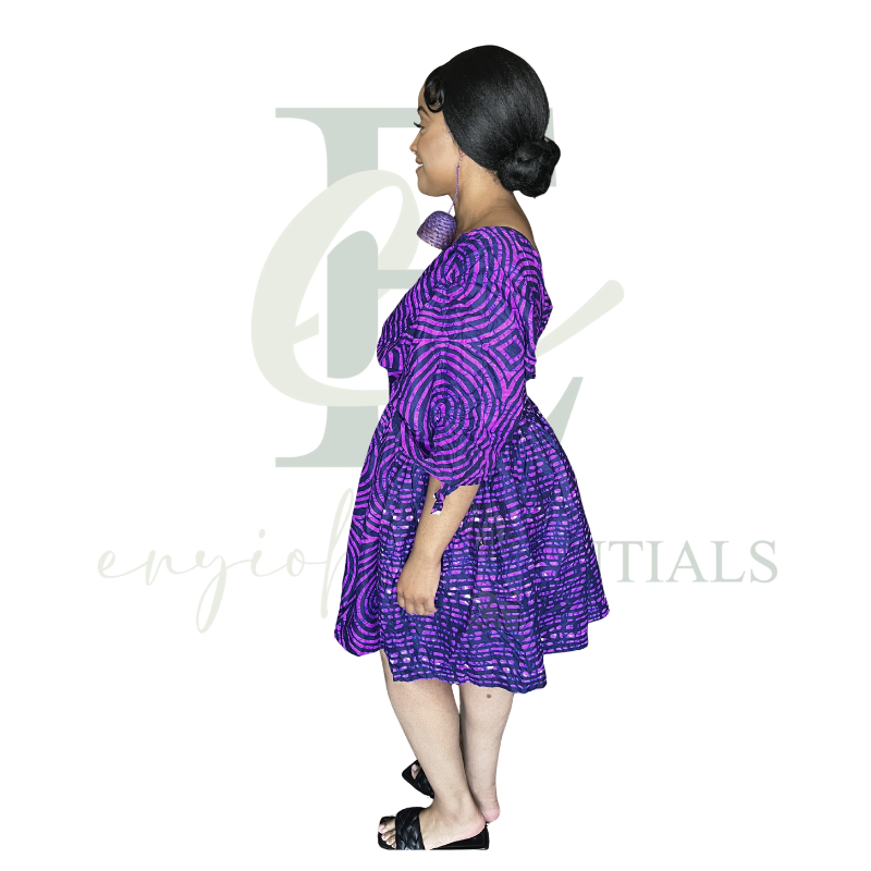 Purple Patterned Smocked Mini Dress