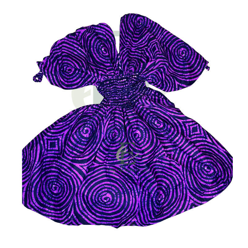 Purple Patterned Smocked Mini Dress