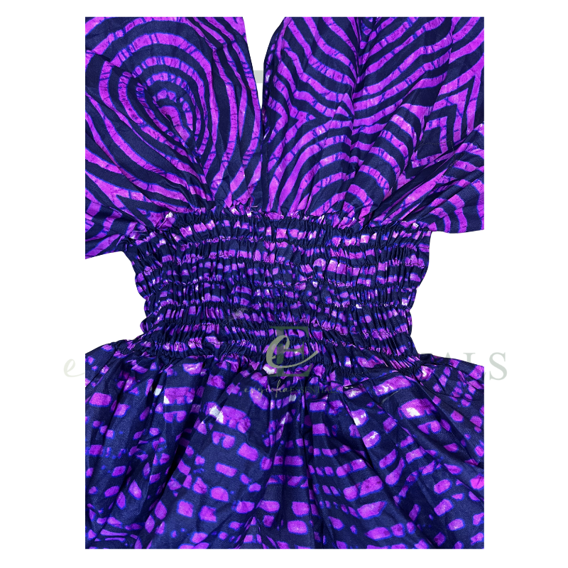 Purple Patterned Smocked Mini Dress
