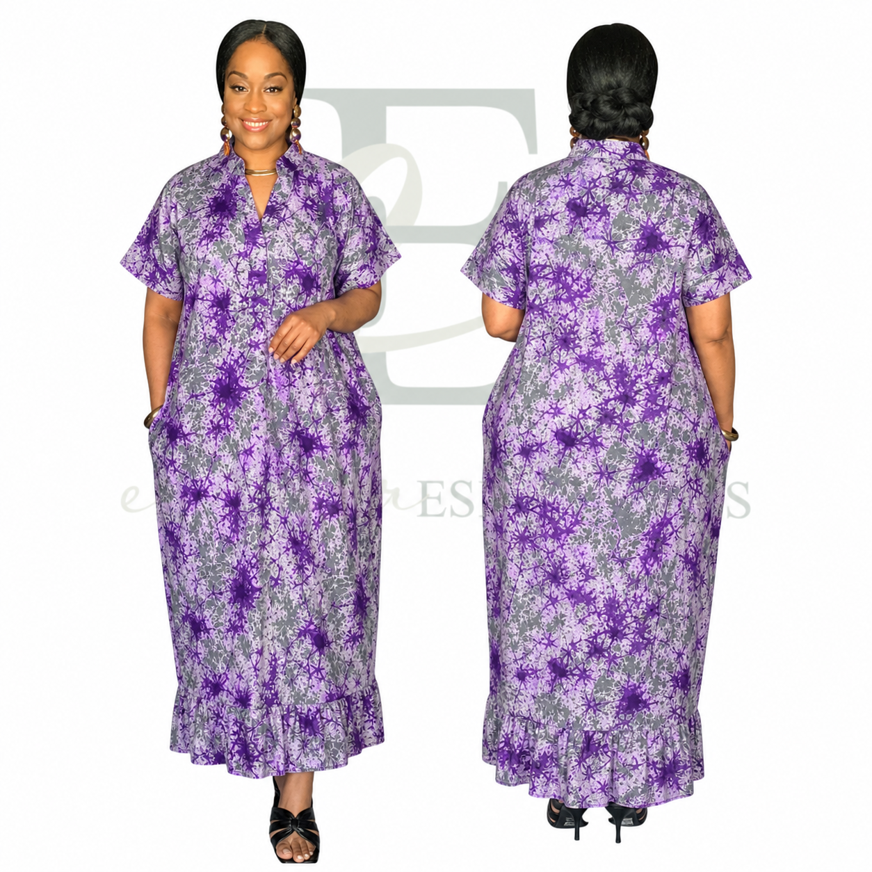 Purple & Gray Tie-Dye Ankara Boubou Dress