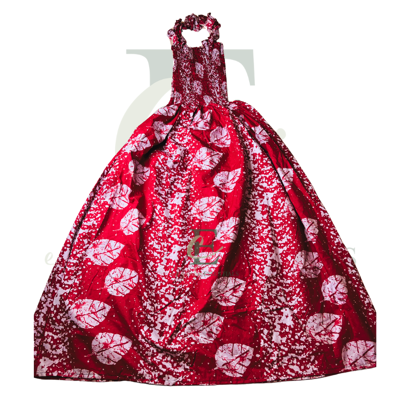 Red Batik Print Halter Long Maxi Dress