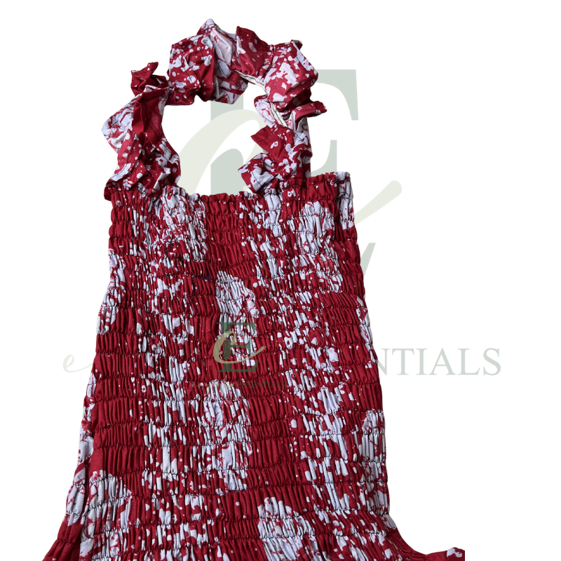 Red Batik Print Halter Long Maxi Dress