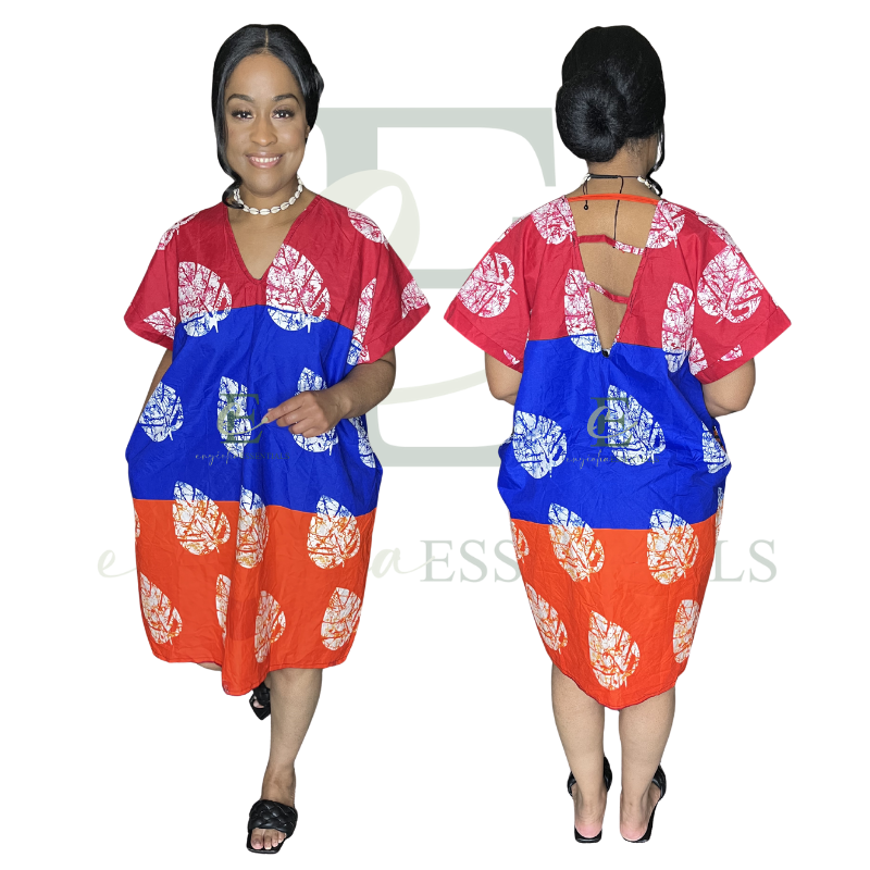 Red Blue & Orange Print Open Back Short Boubou