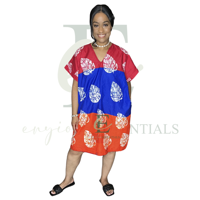 Red Blue & Orange Print Open Back Short Boubou