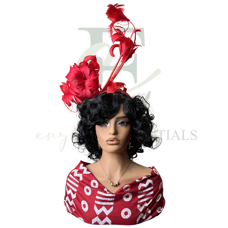Red Peony Feather Fascinator