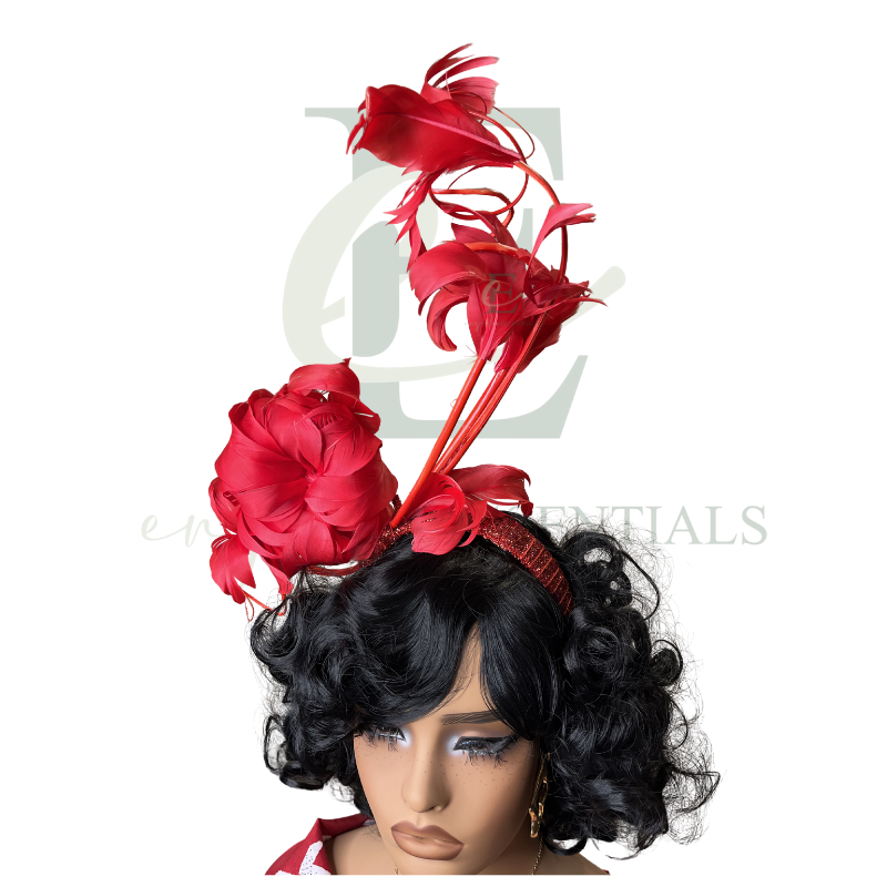 Red Peony Feather Fascinator