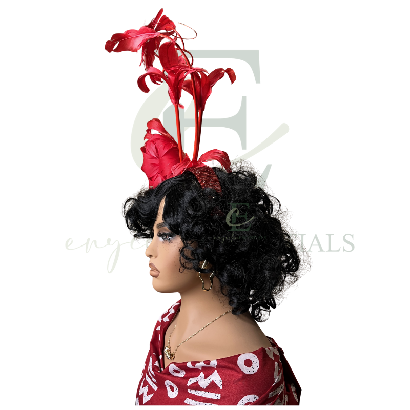 Red Peony Feather Fascinator