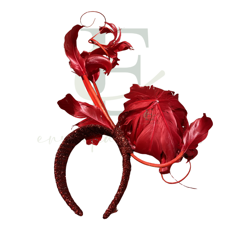 Red Peony Feather Fascinator