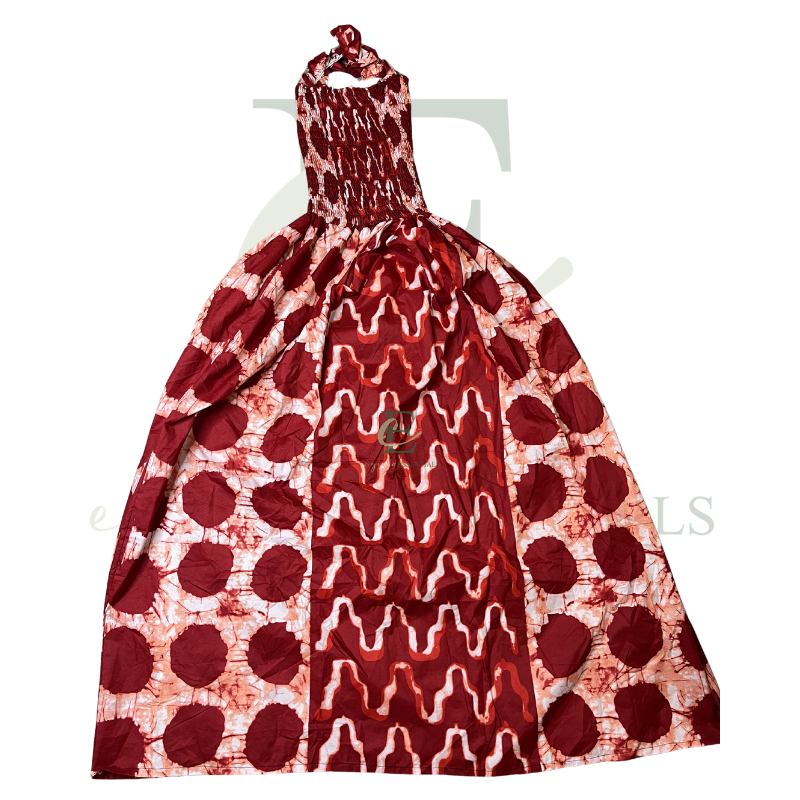 Red Smocked Halter Long Maxi Dress