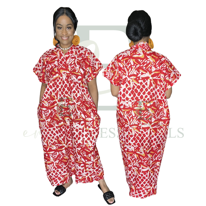 Red Tropical Print Boubou Dress