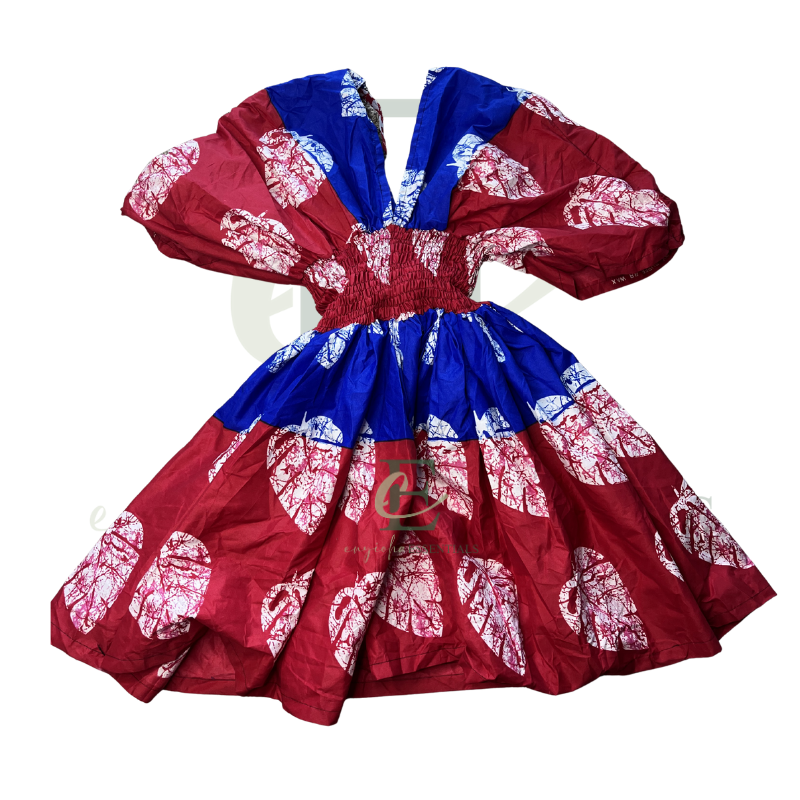 Red & Blue African Smocked Mini Dress