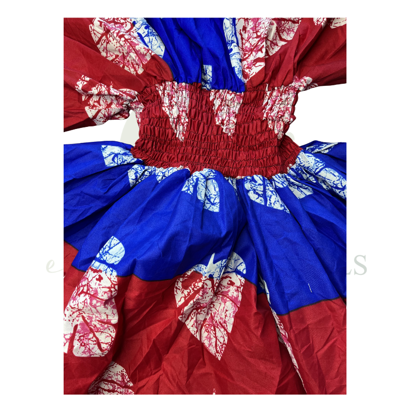 Red & Blue African Smocked Mini Dress