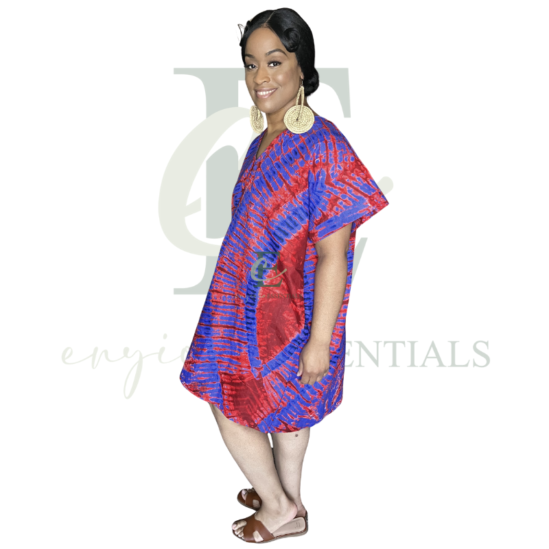 Red & Blue Tie-Dye Open Back Short Boubou