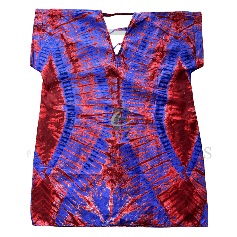 Red & Blue Tie-Dye Open Back Short Boubou