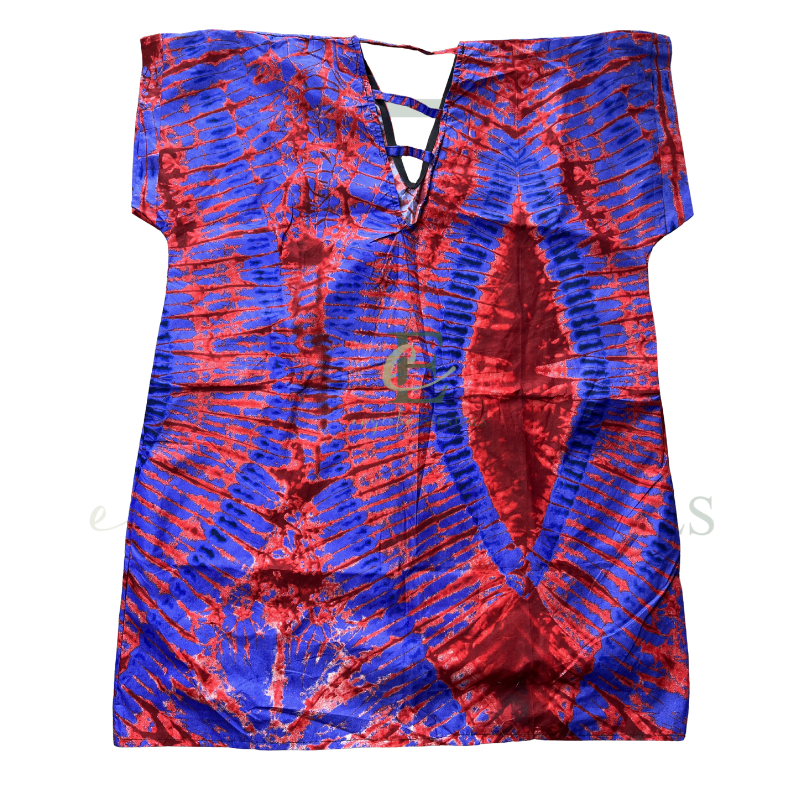 Red & Blue Tie-Dye Open Back Short Boubou