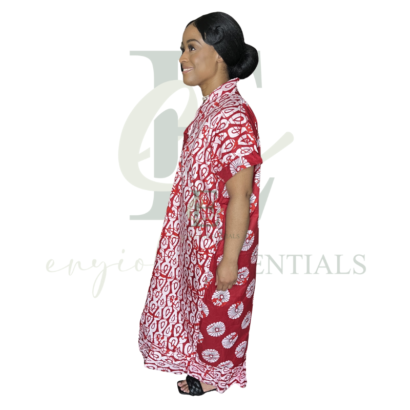 Red & White African Print Boubou Dress
