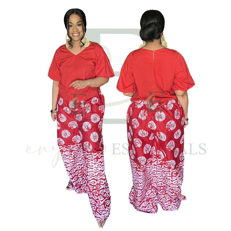 Red & White Wide-Leg Pants - One/Free Size