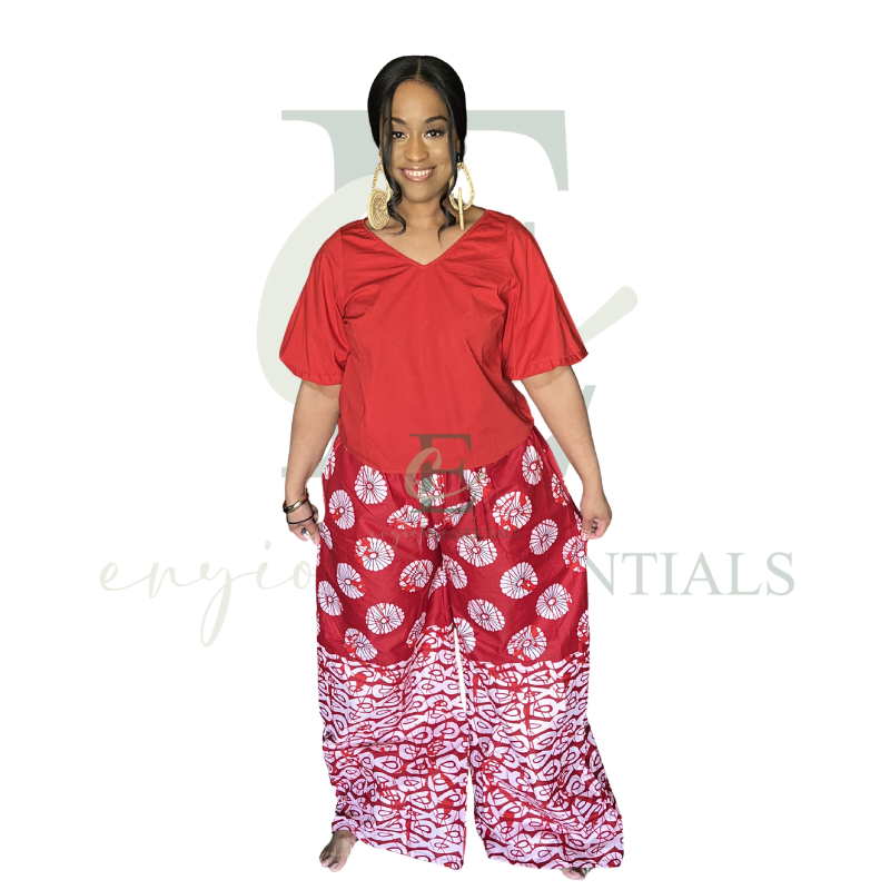 Red & White Wide-Leg Pants - One/Free Size