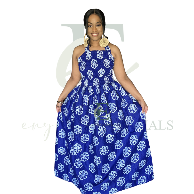 Royal Blue African Print Halter Maxi Dress