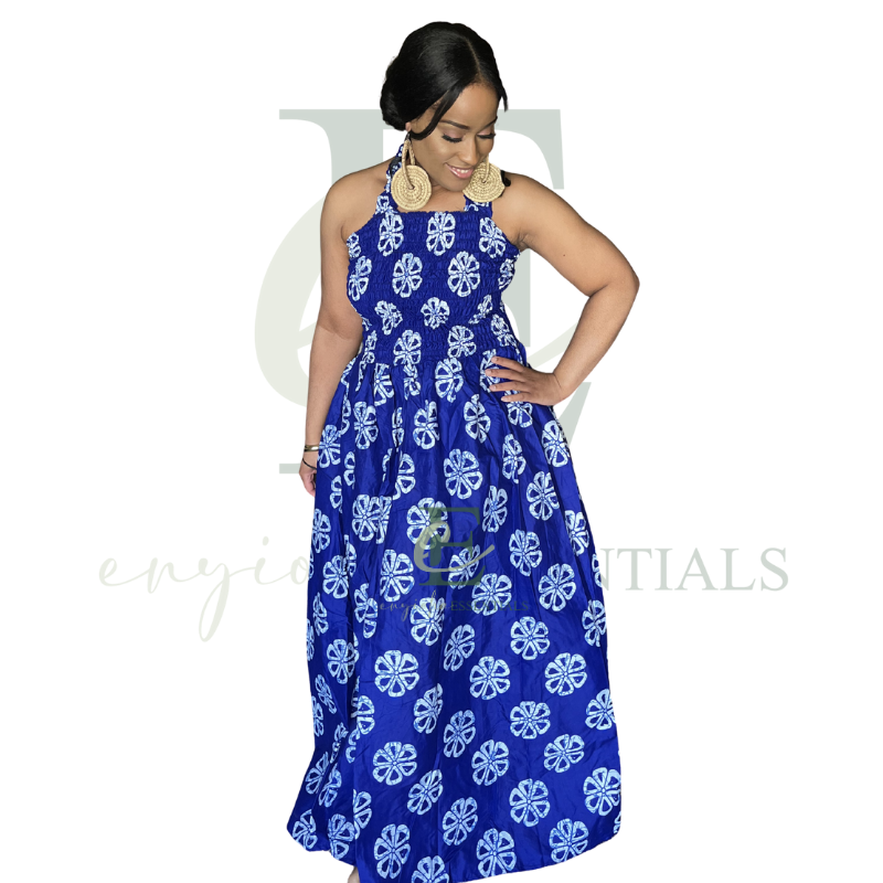 Royal Blue African Print Halter Maxi Dress
