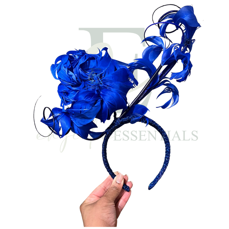Royal Blue Peony Feather Fascinator