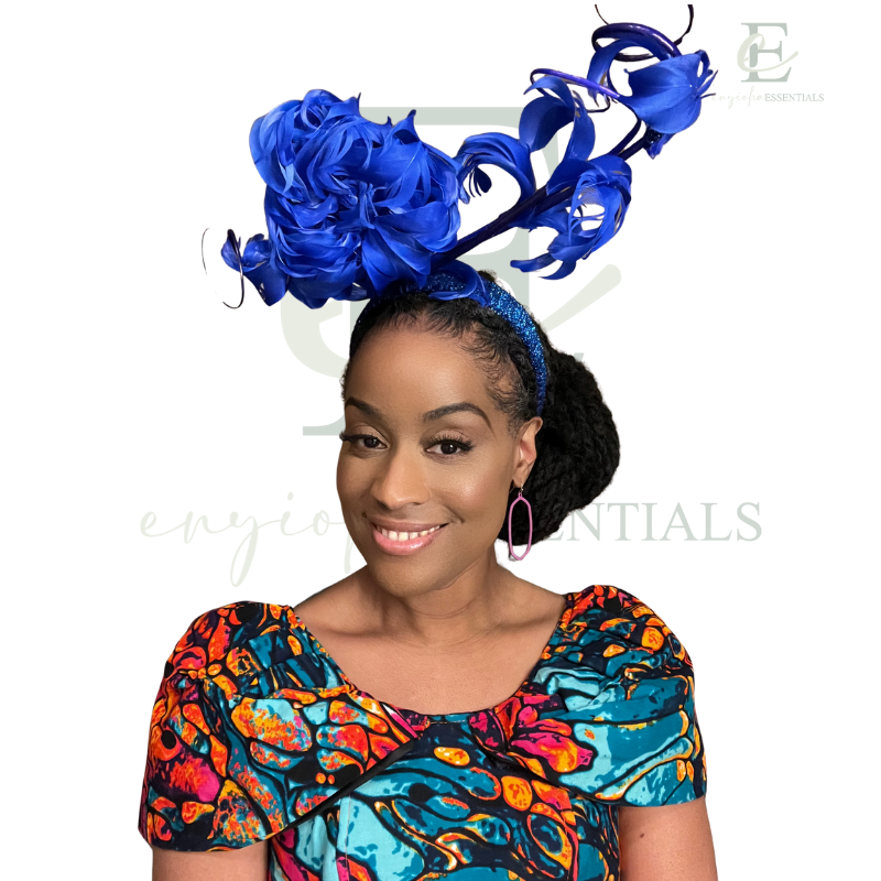 Royal Blue Peony Feather Fascinator