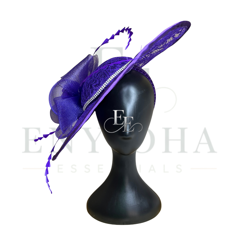 Royal Purple Wide-Brim Lace Fascinator