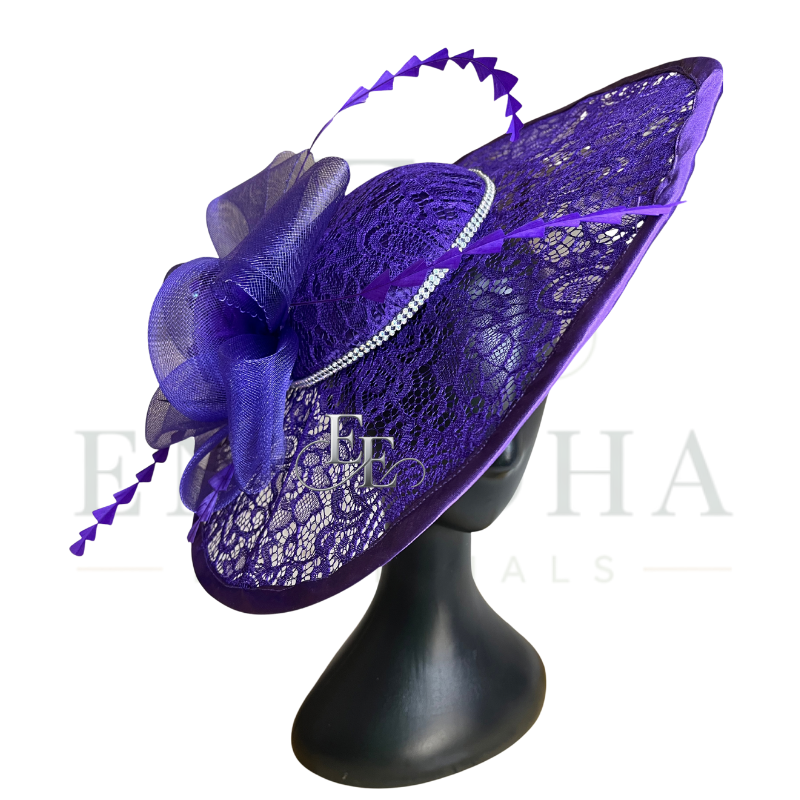 Royal Purple Wide-Brim Lace Fascinator
