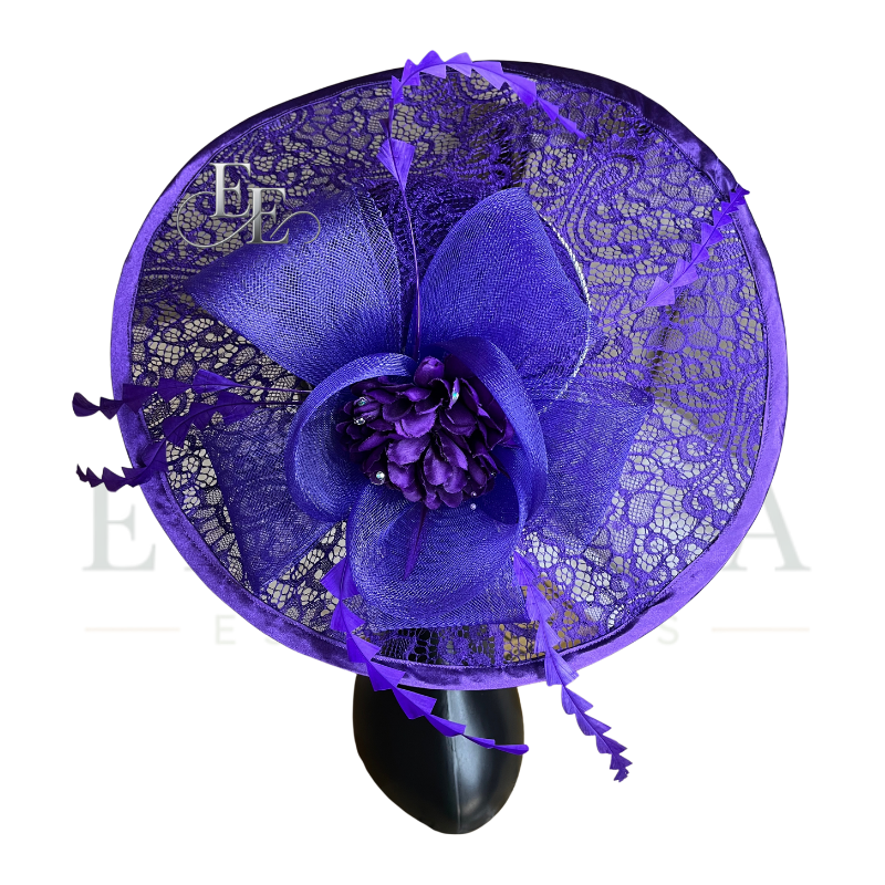 Royal Purple Wide-Brim Lace Fascinator