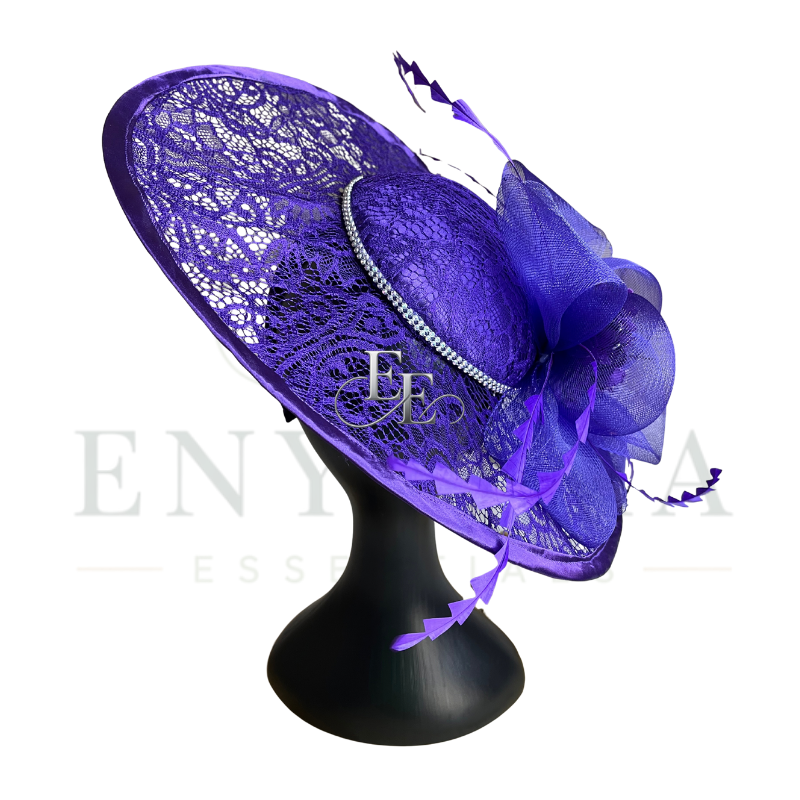 Royal Purple Wide-Brim Lace Fascinator