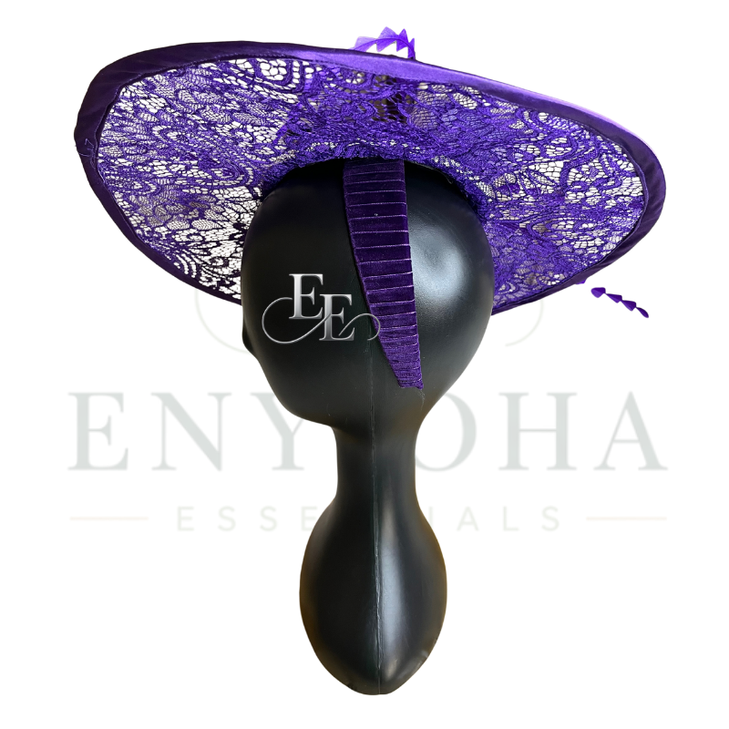 Royal Purple Wide-Brim Lace Fascinator
