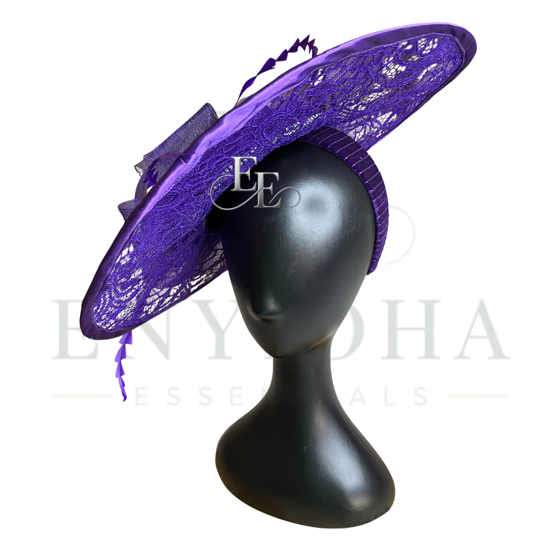 Royal Purple Wide-Brim Lace Fascinator