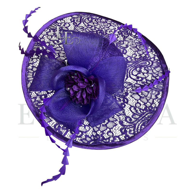 Royal Purple Wide-Brim Lace Fascinator