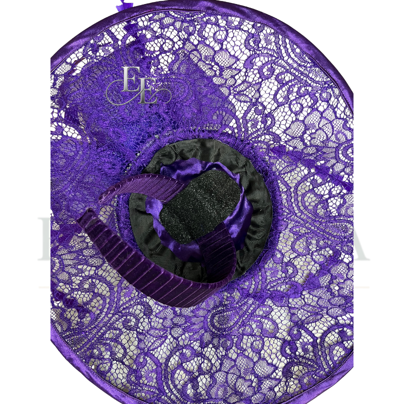 Royal Purple Wide-Brim Lace Fascinator