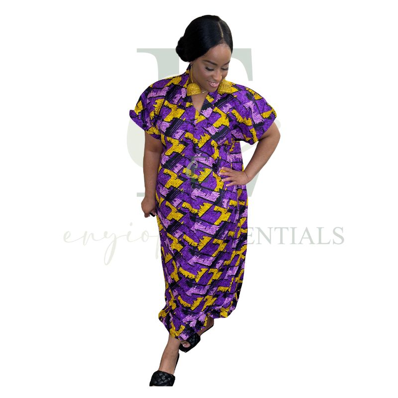Royal Purple & Gold African Print Boubou Dress