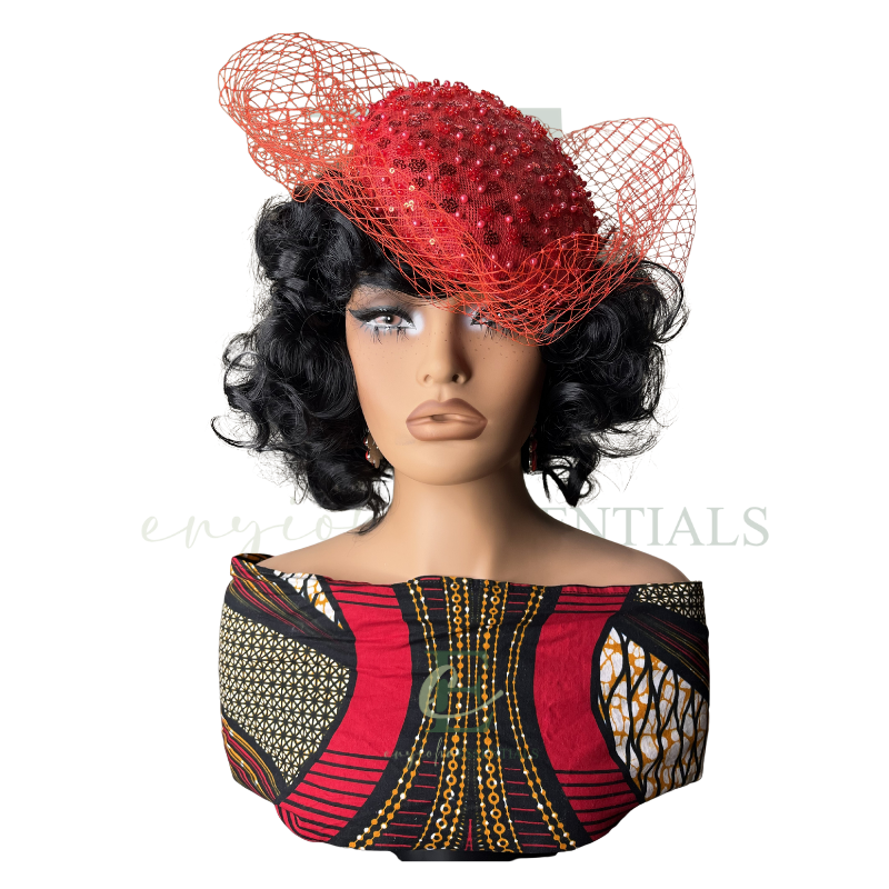 Ruby Royale Beaded Pillbox Fascinator with Veil