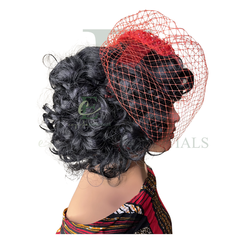 Ruby Royale Beaded Pillbox Fascinator with Veil