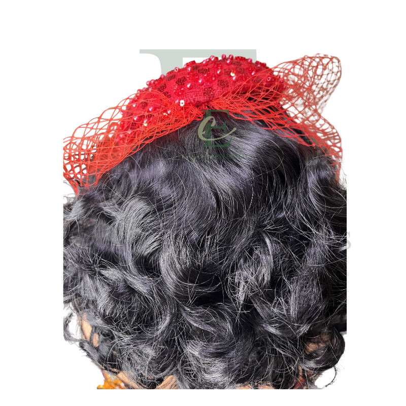 Ruby Royale Beaded Pillbox Fascinator with Veil