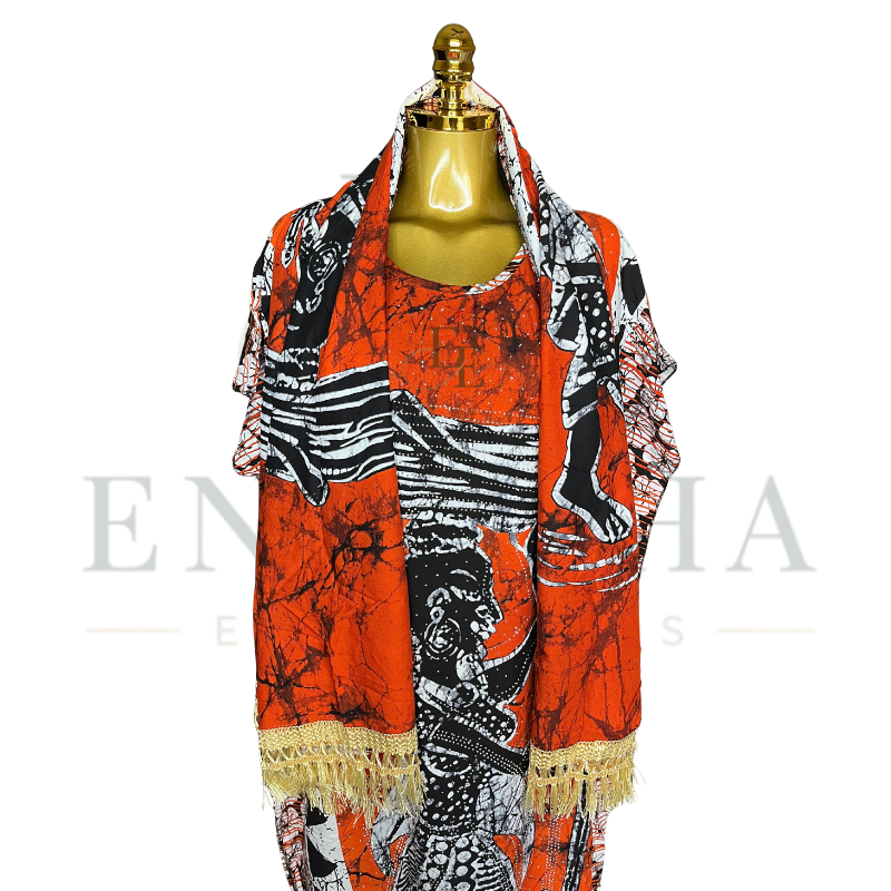 Saffron Legacy African Print Muumuu & Matching Head Scarf | Free Size (M-2XL)