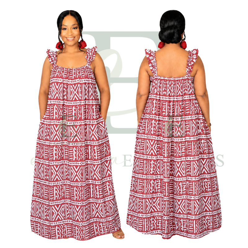 Red Savannah Breeze Maxi Dress with Ruffle Straps | One Size (M–3XL)