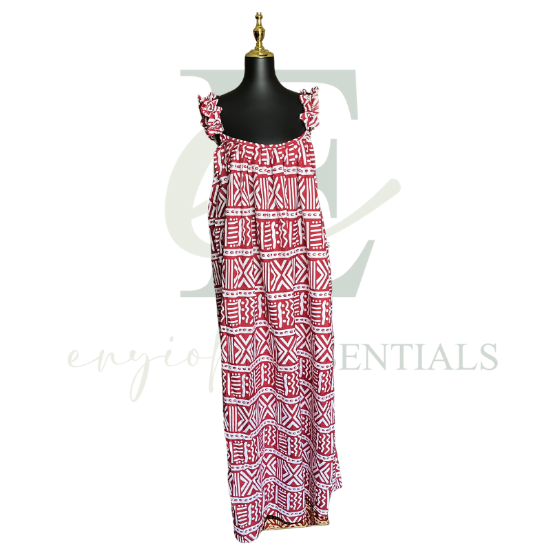 Red Savannah Breeze Maxi Dress with Ruffle Straps | One Size (M–3XL)