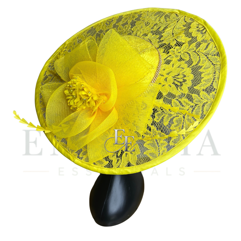 Sunshine Yellow Wide-Brim Lace Fascinator