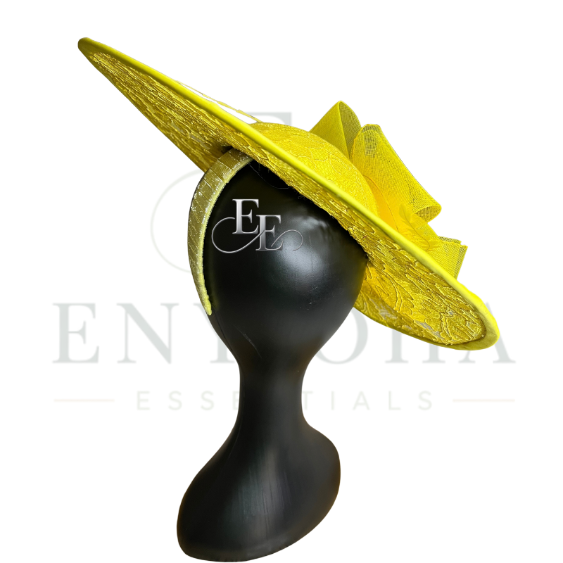 Sunshine Yellow Wide-Brim Lace Fascinator