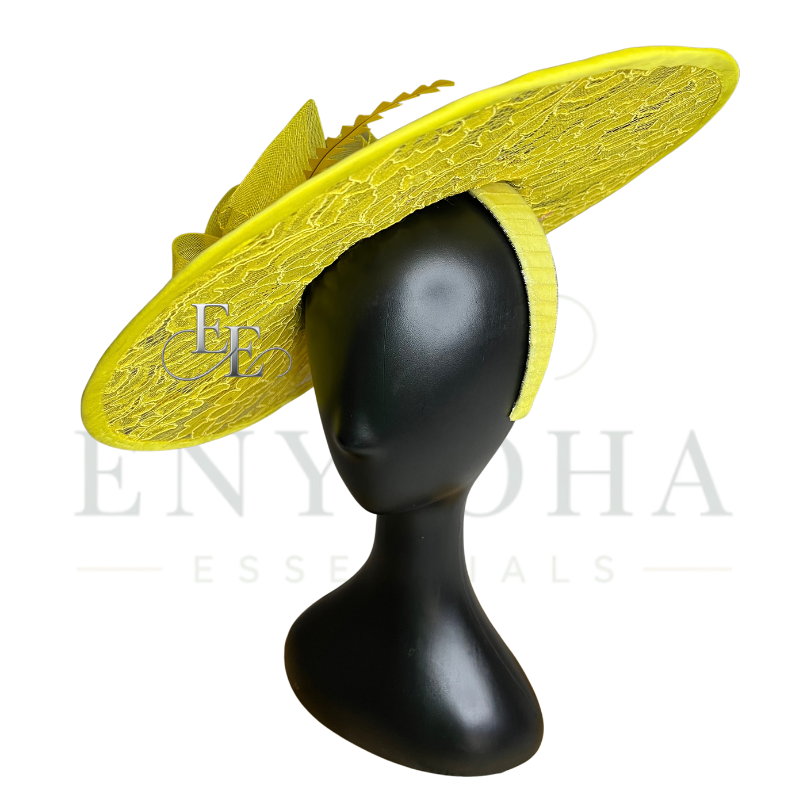 Sunshine Yellow Wide-Brim Lace Fascinator